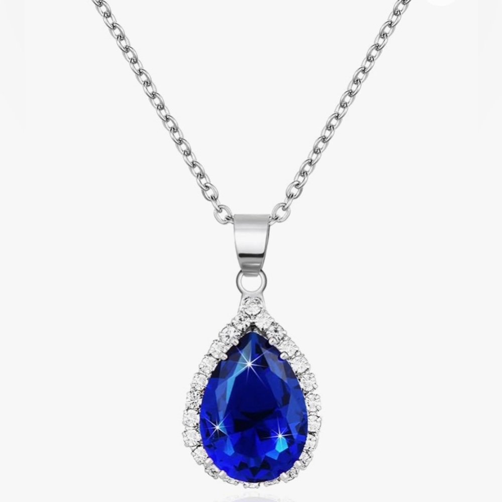 Necklace pear-shaped blue cubic zirconia